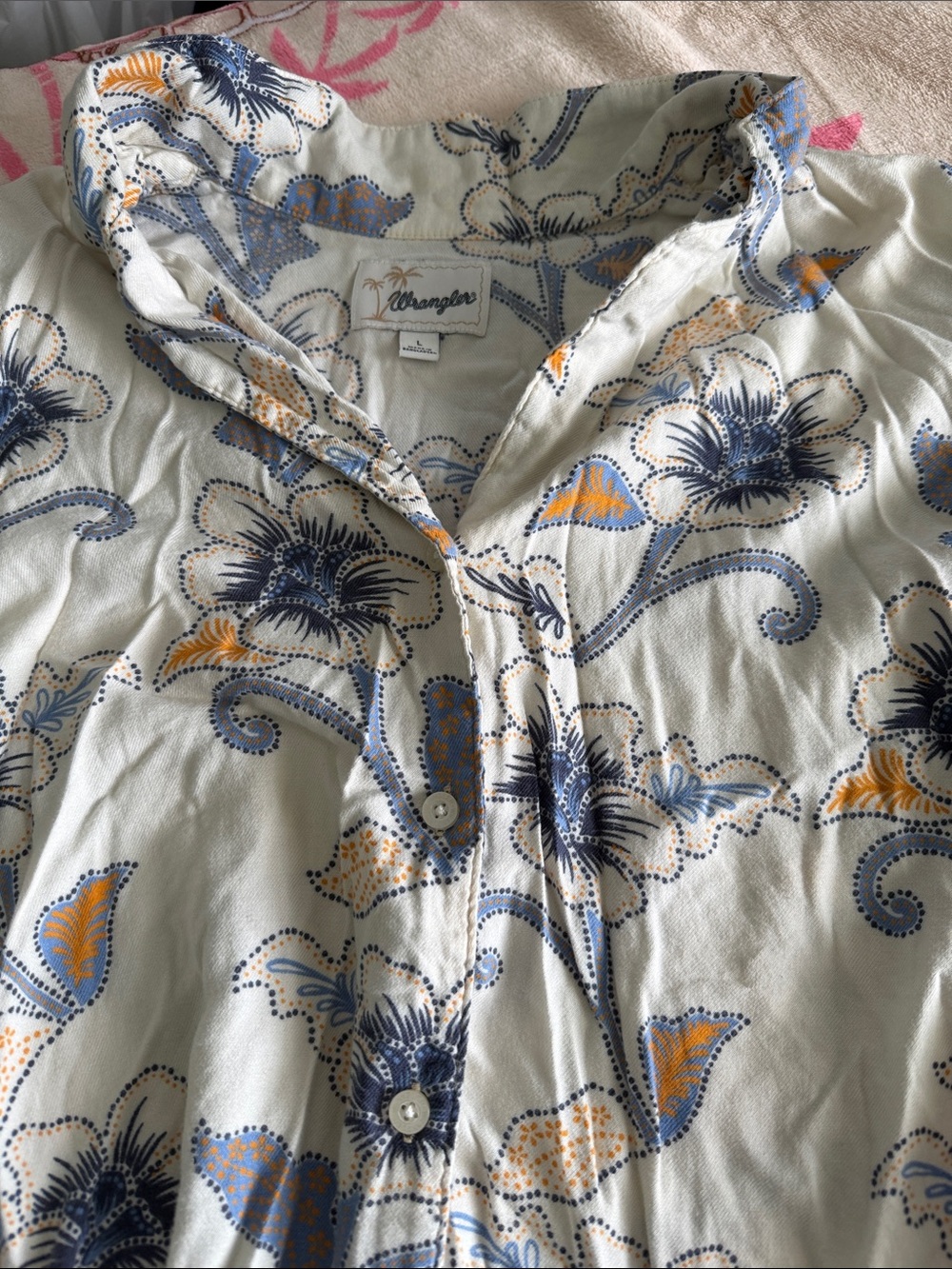 Wrangler Country Western Floral Short-Sleeve Button Shirt Cream Beach Cruise - Picture 7 of 8